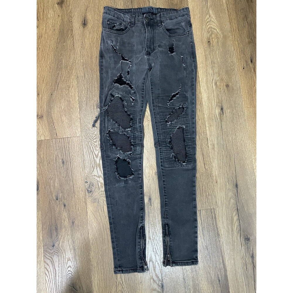 Sz 30 ZGY Denim Distressed Biker-style Skinny Jeans Emo Grunge Moto Distressed
